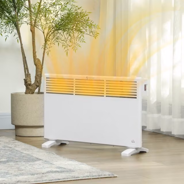 HOMCOM Portable White Convector Panel Heater with Adjustable Thermostat and Overheat Protection