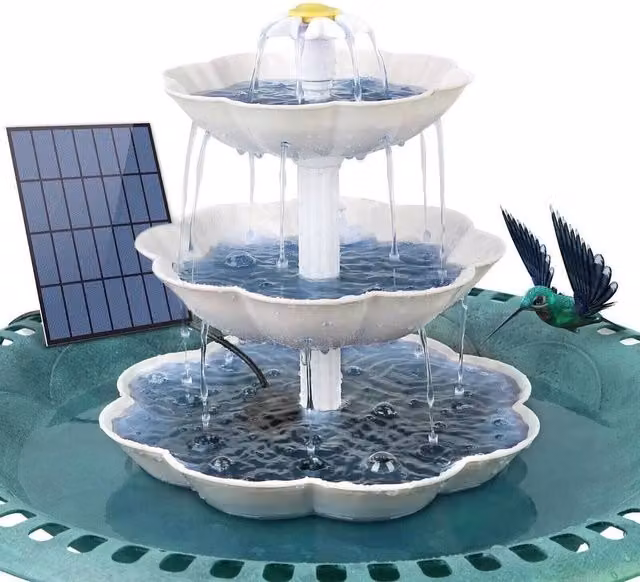 KORVIXA 3-Tier Solar Bird Bath Fountain, White Round Tabletop Cascade