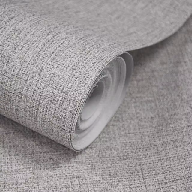 Grandeco Twill Plain Textured Fabric Wallpaper in Grey