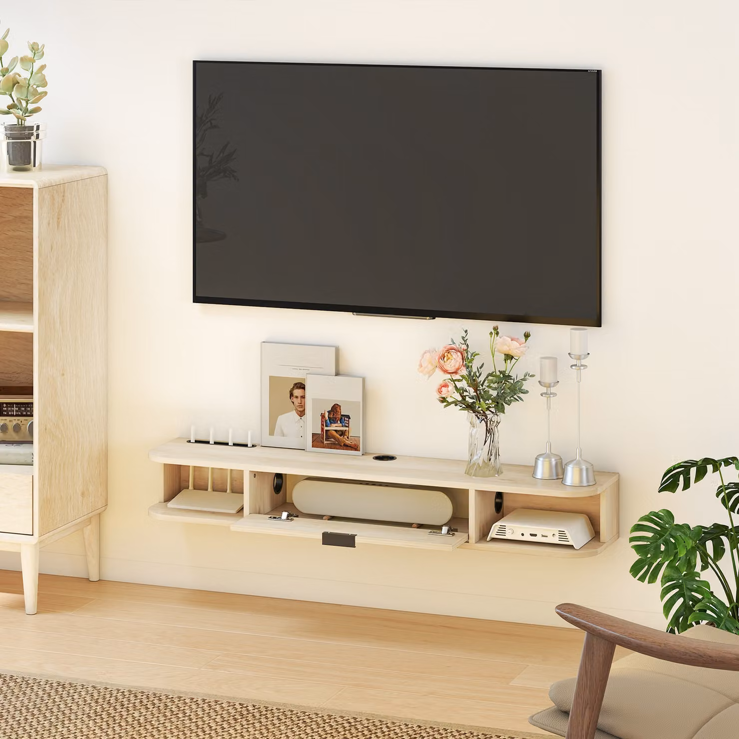 HOMCOM Modern Floating TV Unit in Black, suitable for TVs up to 50 Inch, Width: 120 cm – 7