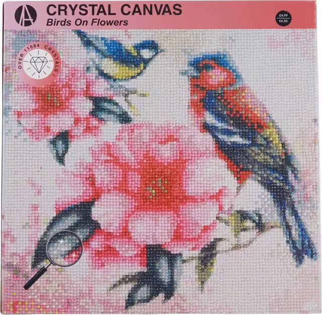 Art Studio Crystal Canvas Peacock or Birds on Flowers Multicolour