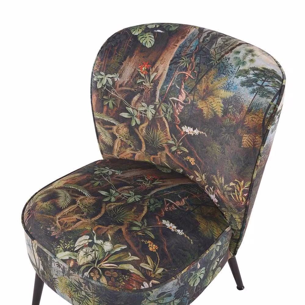 Wyld and Coco Jungle Print Armless Chair in Dark Green Floral Woven Fabric – 5