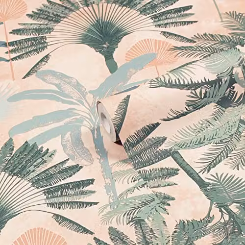 Riva Home Washable Botanical Floral Wallpaper in Pink and Green