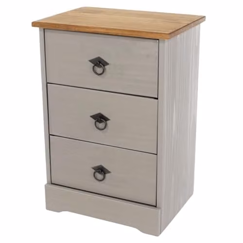 Core Products Corona Classic Pine 3 Drawer Bedside Cabinet in Grey Wash with Antique Wax Finish – 1