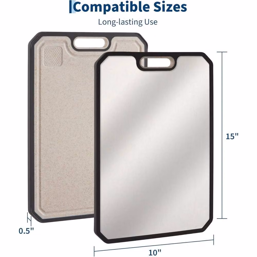 VOGREX Double Sided Titanium 304 Stainless Steel Reversible Cutting Board with Groove and Handle in Silver and Multicolour – 2
