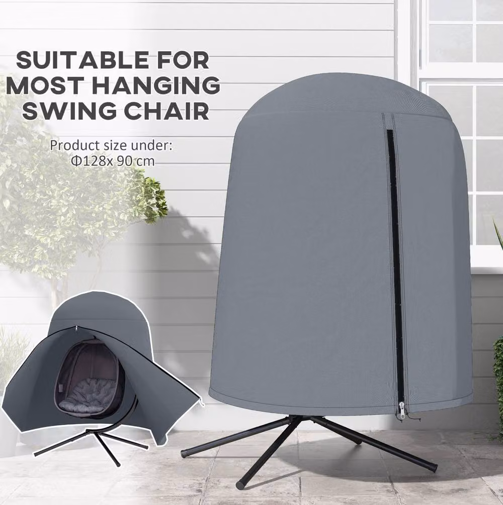STILVORA Grey Oxford Fabric Egg Chair Cover with Zip, Water Repellent, W/D/H: 172 x 128 x 128 cm – 4