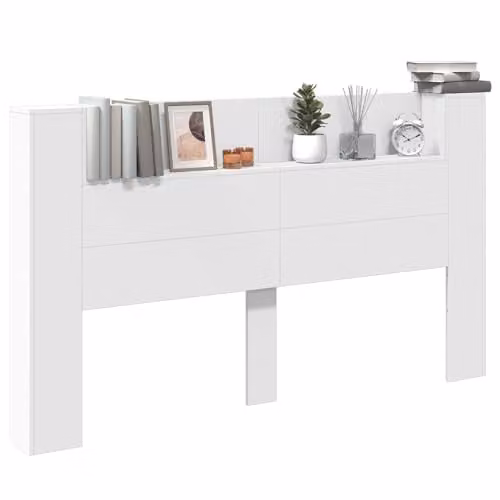 vidaXL Modern White Engineered Wood Wall-Mounted Headboard Cabinet with Integrated LED Lighting and Bedside Shelves W/D/H: 180 x 22.79 x 103.5 cm – 1