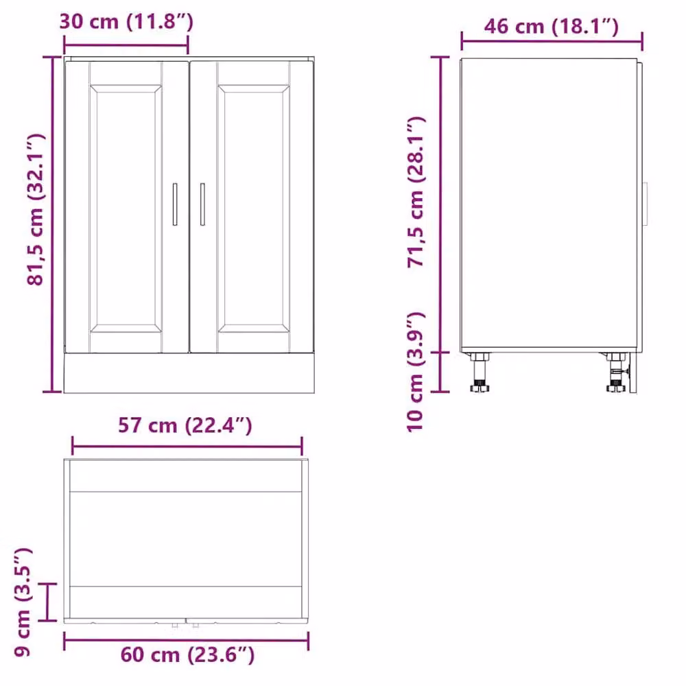Berkfield Home Porto Black Matt MDF Kitchen Base Cabinet W/D/H: 60.0 x 46.0 x 81.5 cm – 3