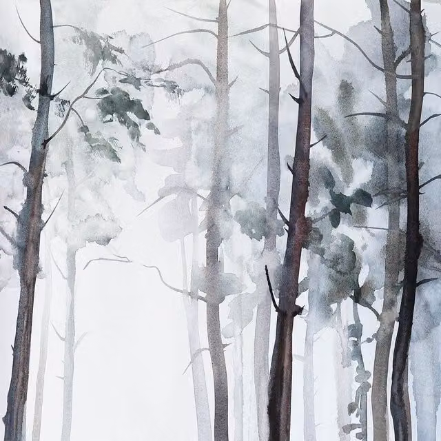 Grey Watercolour Forest Floral Wall Mural, Width: 192 cm