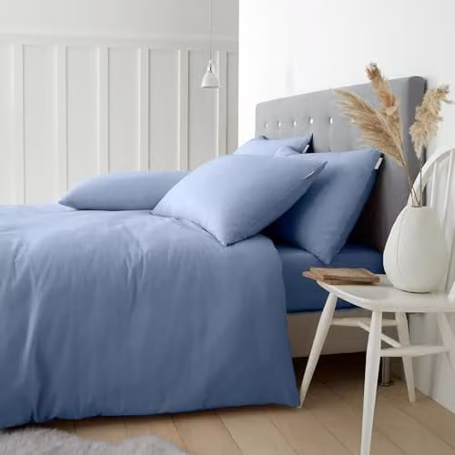 Catherine Lansfield Blue Brushed Cotton Flannelette Duvet Cover and Pillowcase Set, W/D/H: 200 x 200 cm, Pillowcases: 50 x 75 cm