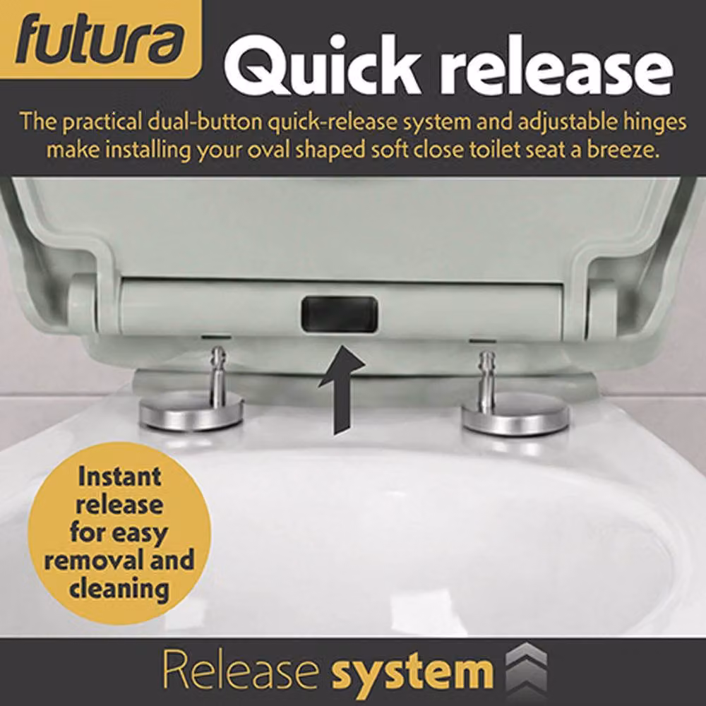 Futura Soft Close Oval Premium Thermoplastic Universal Toilet Seat in Pale Green, 50 cm – 2