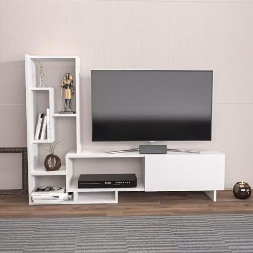 Decorotika Pegai White Modern TV Unit for Living Rooms W/D/H: 160 x 29.5 x 27.2 cm