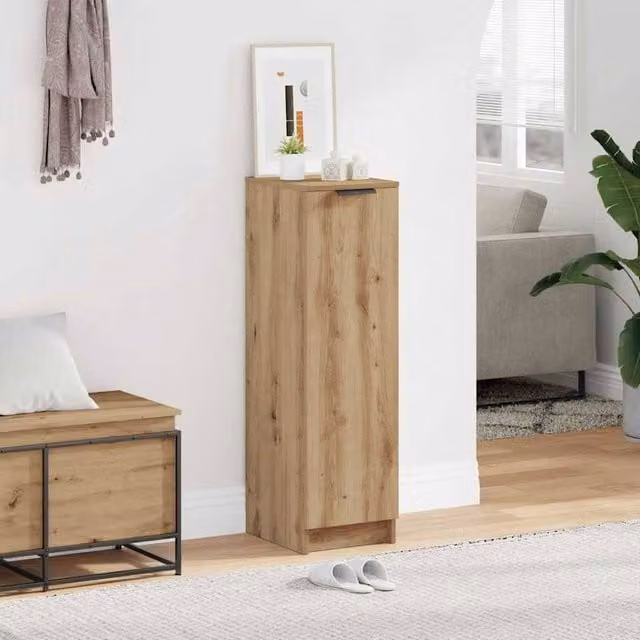 Berkfield Home Artisan Oak Shoe Cabinet in Brown, W/D/H: 29.5 x 35 x 100.5 cm – 1