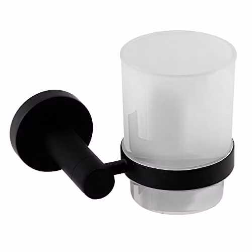 Nes Home Modern Round Wall Mounted Single Tumbler Holder in Matte Black Stainless Steel