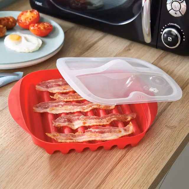 Basilico Red Microwave Lidded Bacon Crisper, Dishwasher Safe – 1