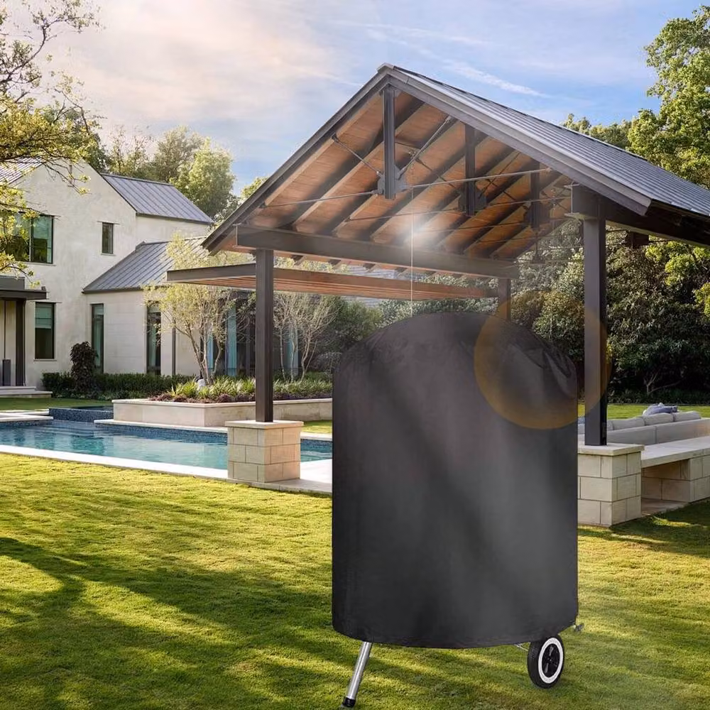 KORVIXA Heavy-Duty Waterproof Round Charcoal Grill BBQ Kettle Cover in Black, W/D/H: 70 x 70 x 70 cm – 6