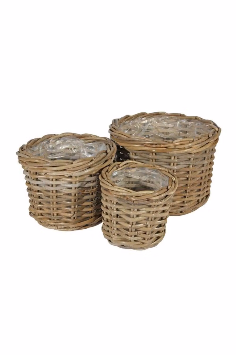 KDMD Set of 3 Brown Round Rattan Baskets with Liners and Lids – 2