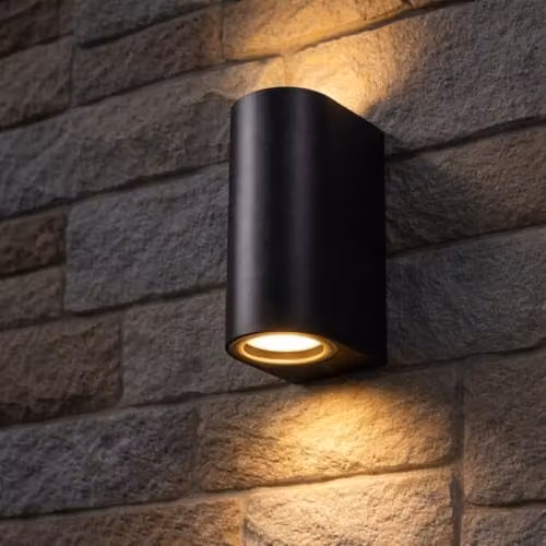 CGC Lighting Black Curved Up and Down Outdoor Wall Light with Transparent Glass