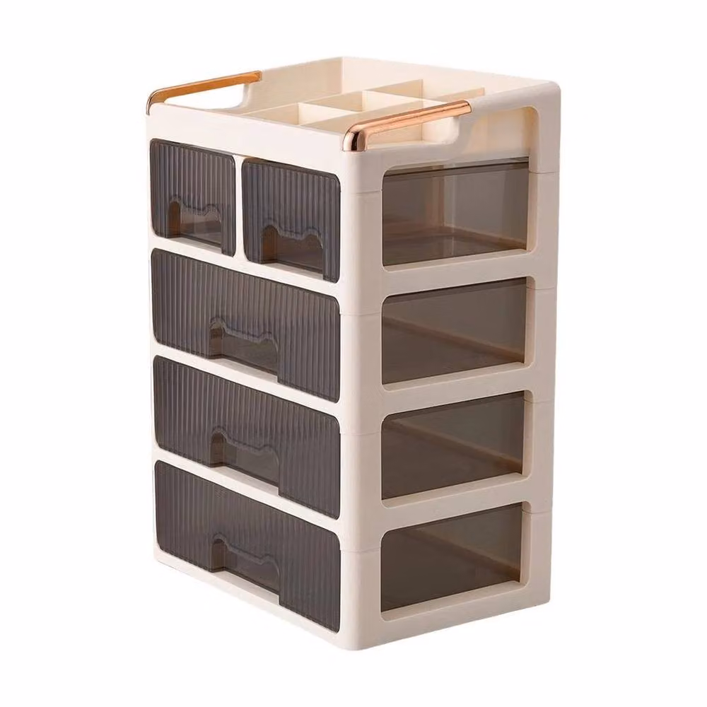 FORGEVIO Makeup Organiser Holder Case with 3 Large and 2 Small Drawers, Beige, Width: 50 cm – 2