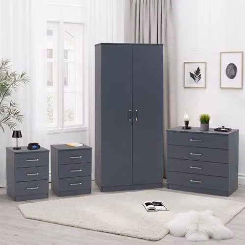 Seconique Dakota 2 Door Wardrobe Bedroom Set in Matt Dark Grey, H 175 cm x W 75 cm x D 48 cm – 4
