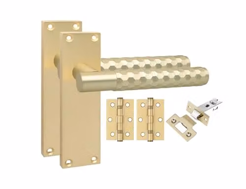 Golden Grace Hardware Victorian Knurled Rosette Door Handle Set in Satin Brass, 5 Pairs