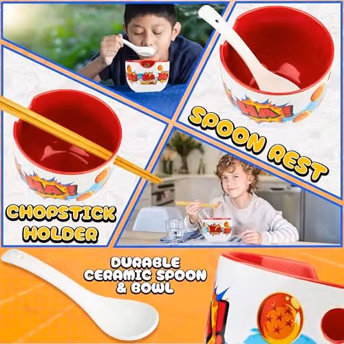 Get Trend Dragon Ball Ramen Bowl Set, Multicolour Ceramic Japanese Rice Noodles Bowl with Ceramic Spoon and Bamboo Chopsticks, 600ml – 4