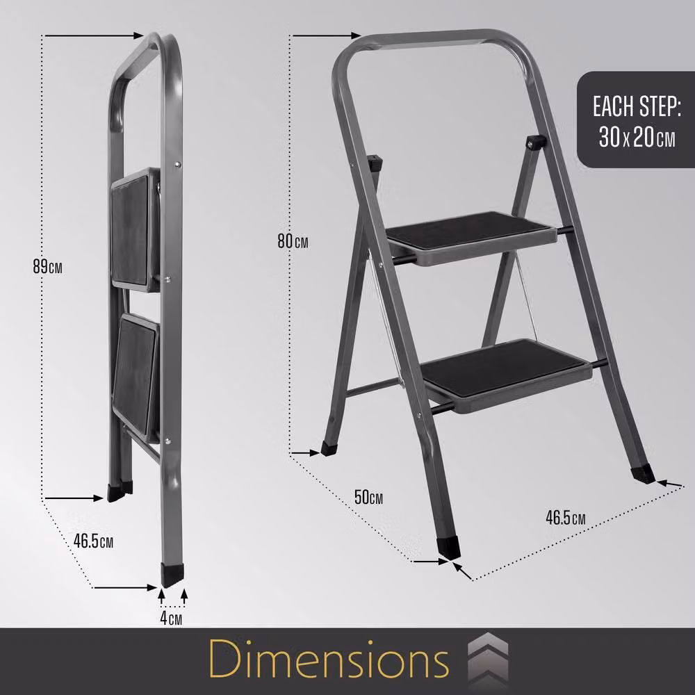 Futura 2 Step Heavy-Duty Steel Folding Step Ladder in Grey – 7