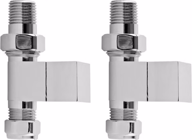 Balterley Contemporary Straight Square Radiator Valves in Silver Chrome (Pair)