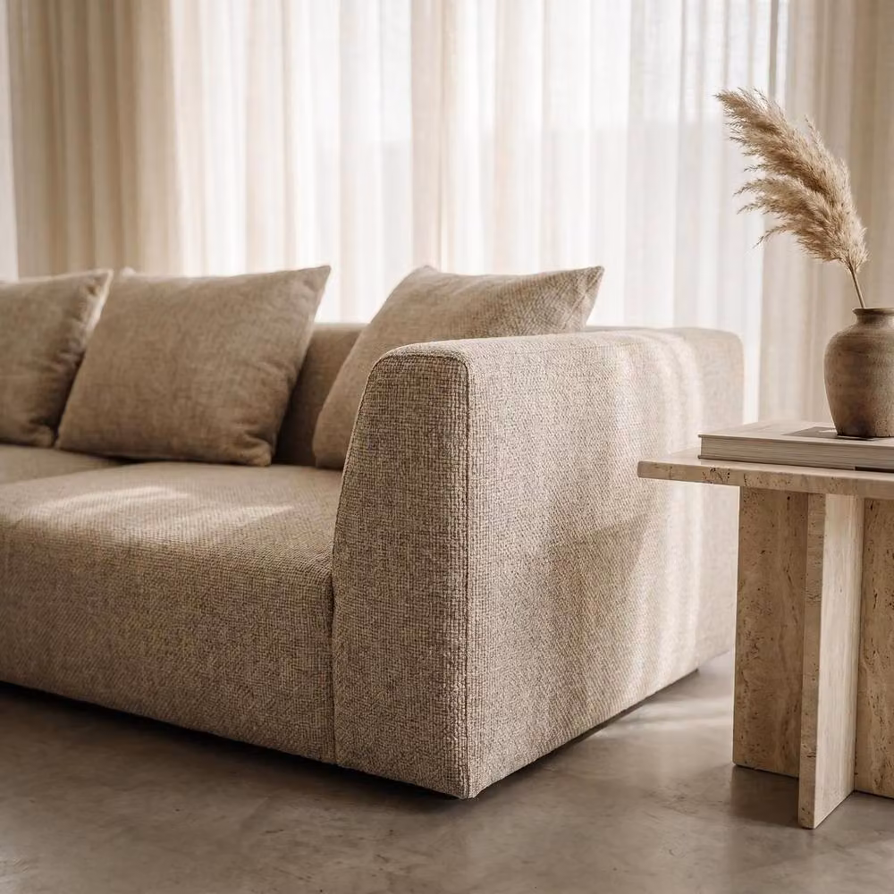 Abakus Direct Tokyo 5 Seater Upholstered Sofa in Grey and Beige Fabric with Scatter Cushions – 3