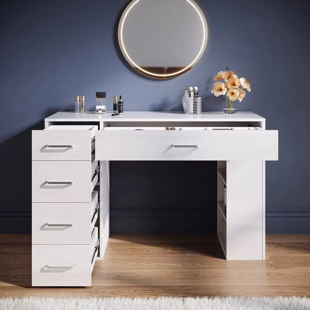 PAWNORA Modern High Gloss Dressing Table with Mirror in White – 3