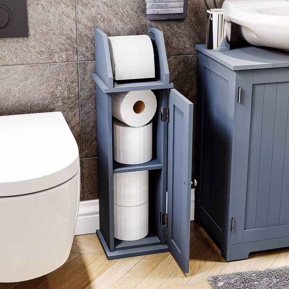 HD Designs Freestanding Toilet Roll Holder and Cupboard Bathroom Storage in Matt Grey – 4