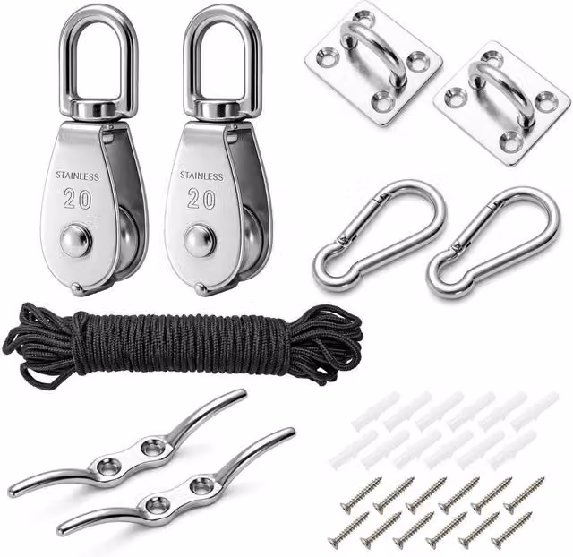 EONLION Swivel Pulley Block System with Rope in Silver