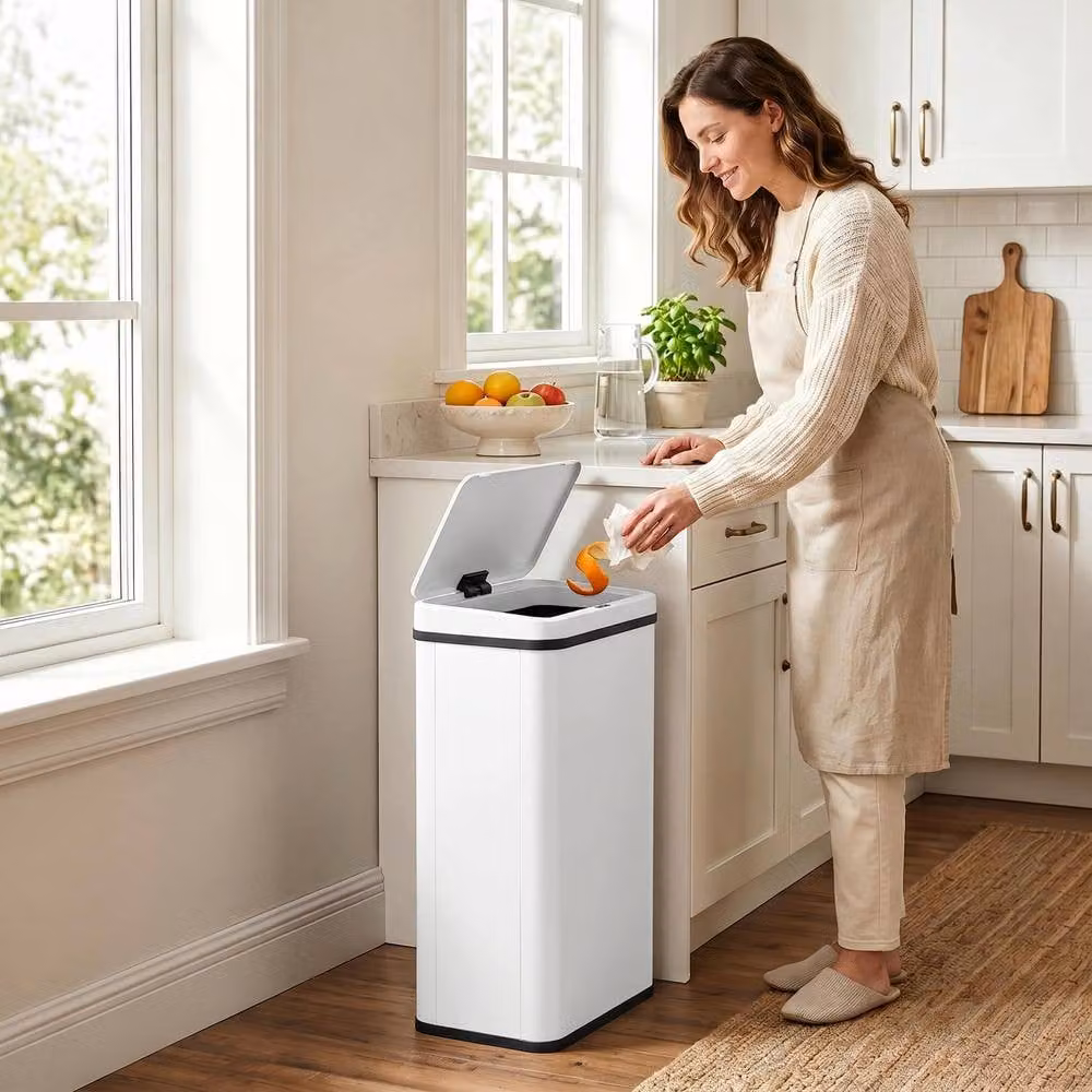 STILVORA 50L Sensor Bin with Soft-Close Lid and Fingerprint-Proof Stainless Steel Finish in White – 3