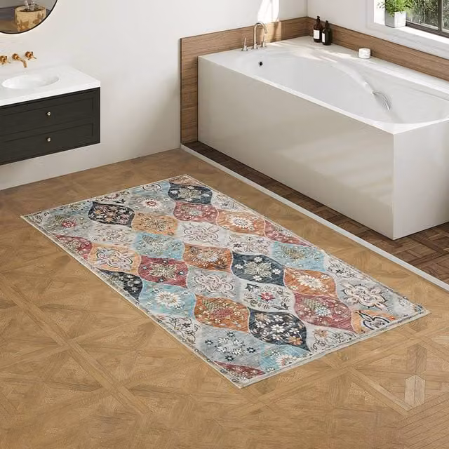 Marlow Moroccan Area Rug, Multicolour Red Faux Cashmere and Cotton Machine Washable Non-Slip Carpet, W/D/H: 80 x 150 cm