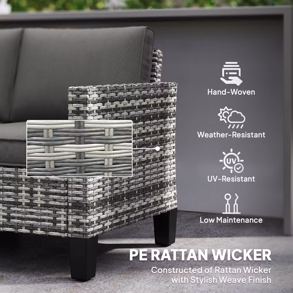 ERGOVEXA Two-Seater Modern Rattan Outdoor Sofa in Grey with Upholstered Cushions and Powder Coated Steel Frame – 5
