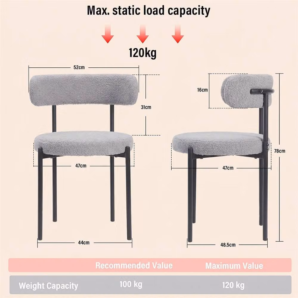 Nordara Set of 2 Grey Velvet Modern Upholstered Dining Chairs with Curved Back and Metal Frame – 2