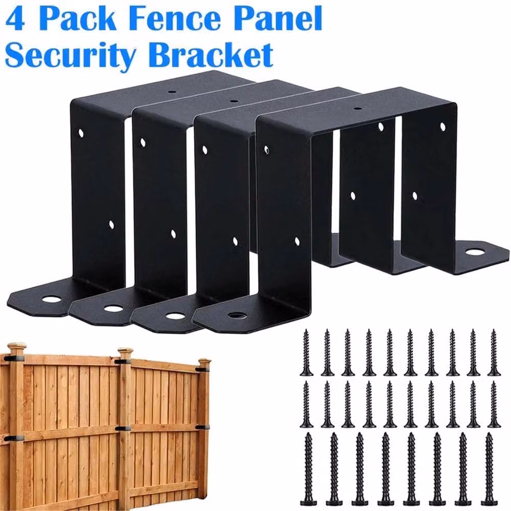 Nordara 4-Piece Heavy Duty U-Shaped Connector Bracket for Fence Panels, Black – 4