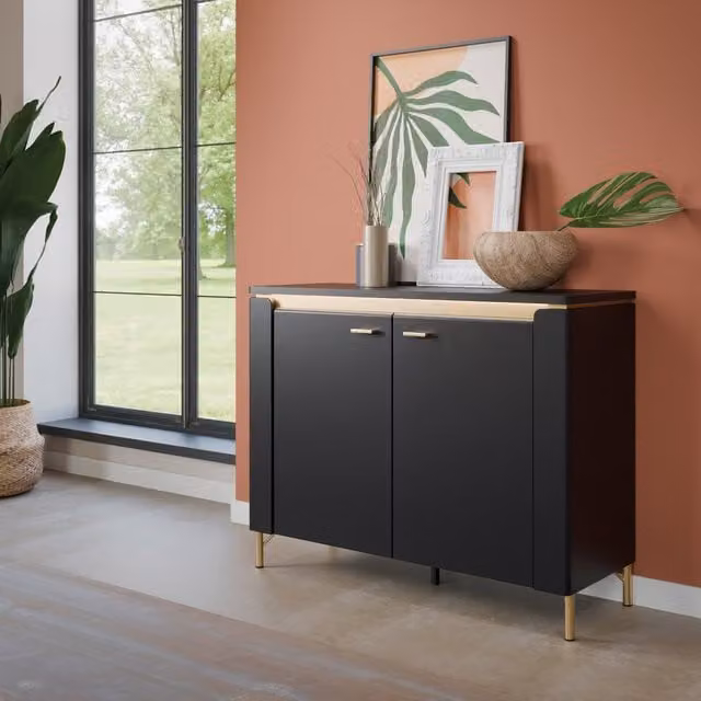 Furniture To Go Genoa Sideboard with Integrated LED Lighting in Matt Black and Gold