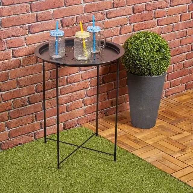 Nordara Black Metal Round Folding Bistro Table for Indoor and Outdoor Use