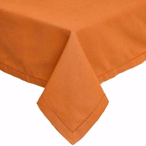 HOMESCAPES Plain Cotton Rectangular Tablecloth in Burnt Orange, W: 137 cm x L: 178 cm