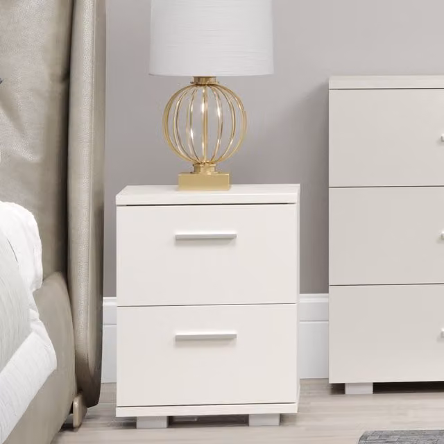 Core Products Lido 2 Drawer Bedside Cabinet in High Gloss White with Silver Feet, W/D/H: 30 x 35 x 47.5 cm – 2