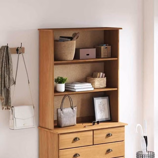Berkfield Home ASKIM Solid Wood Pine Hutch in Brown, W/D/H: 91 x 30 x 104 cm – 1