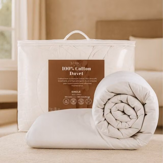 MHG Living 15 Tog Winter Duvet with White Cotton Cover and Hollow Fibre Filling
