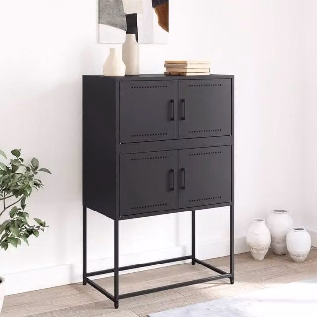 Berkfield Home Industrial Matt Black Steel Sideboard W/D/H: 68.5 x 38.5 x 107 cm
