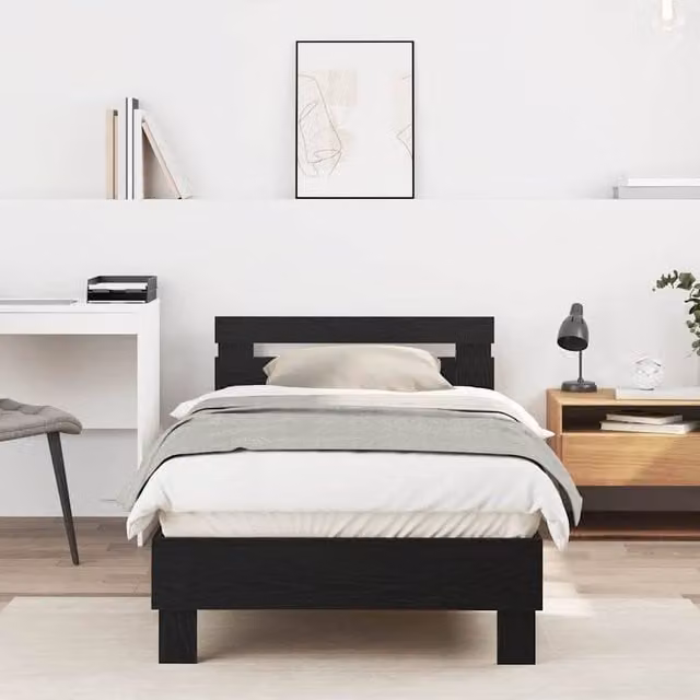 Berkfield Home Black Oak Bed Frame in Engineered Wood W/D/H: 203 x 95 x 70 cm – 1