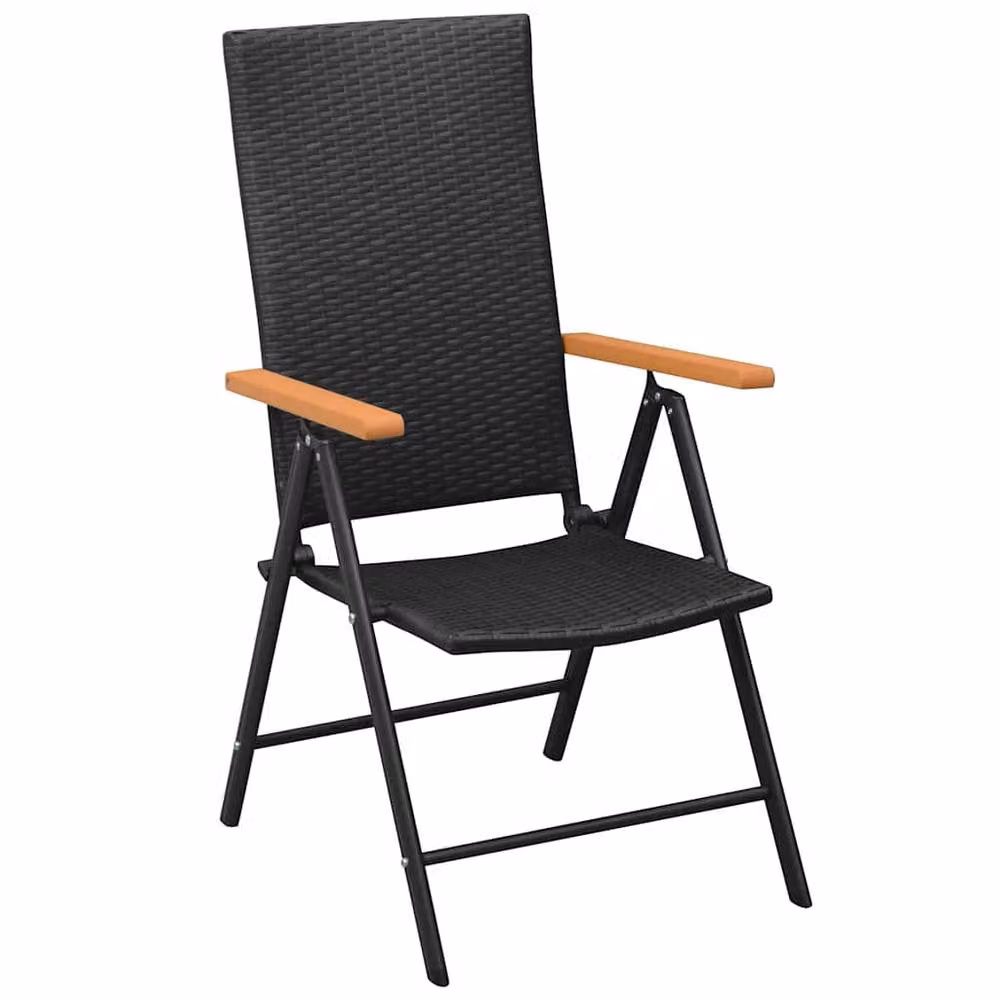 Berkfield Home Set of 2 Stackable Black Poly Rattan Garden Chairs with Armrests and Powder Coated Aluminium Frame – 3
