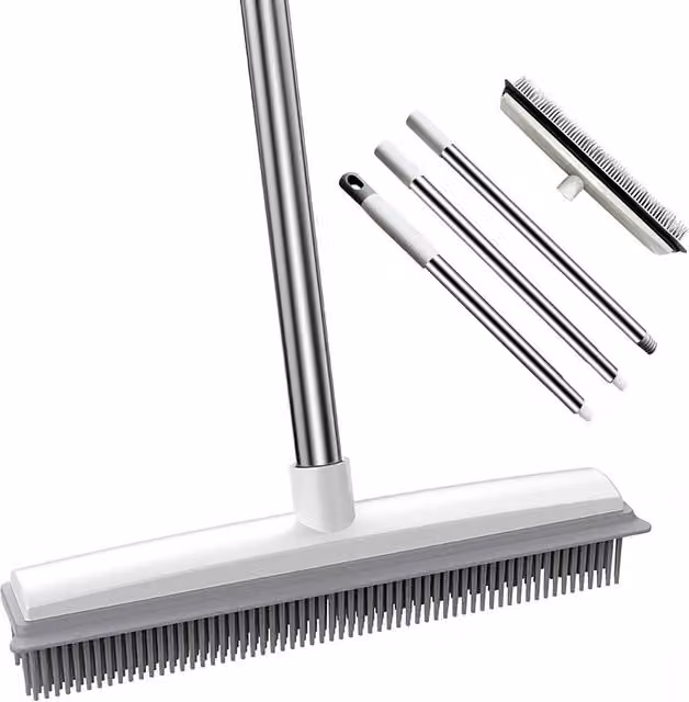 VOGREX Silver Extendable Rubber Broom and Multipurpose Pet Hair Remover Squeegee with Telescopic Handle