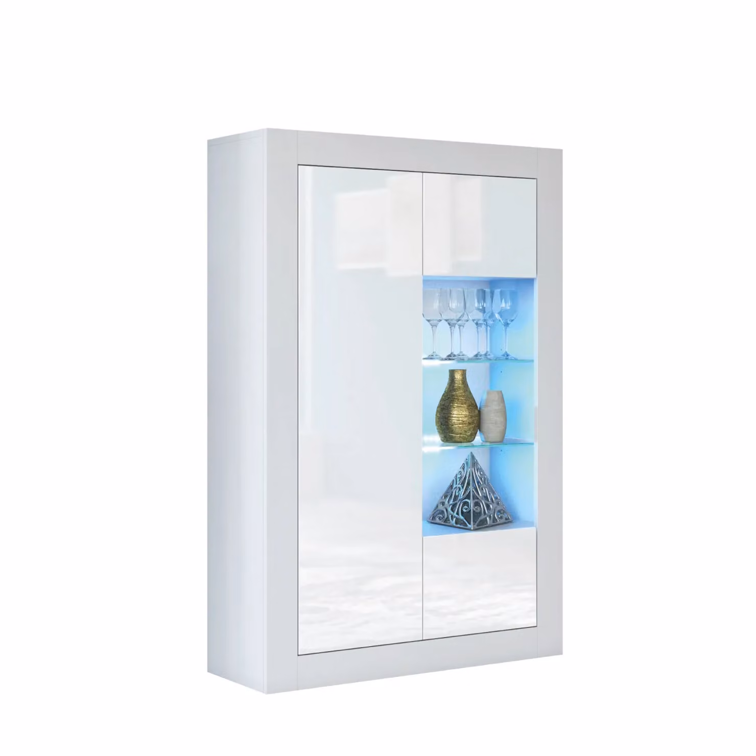 Mex Furniture LTD Modern Display Cabinet with Glass Doors and Integrated Lighting, White, W/D/H: 140 x 35 x 93 cm – 2