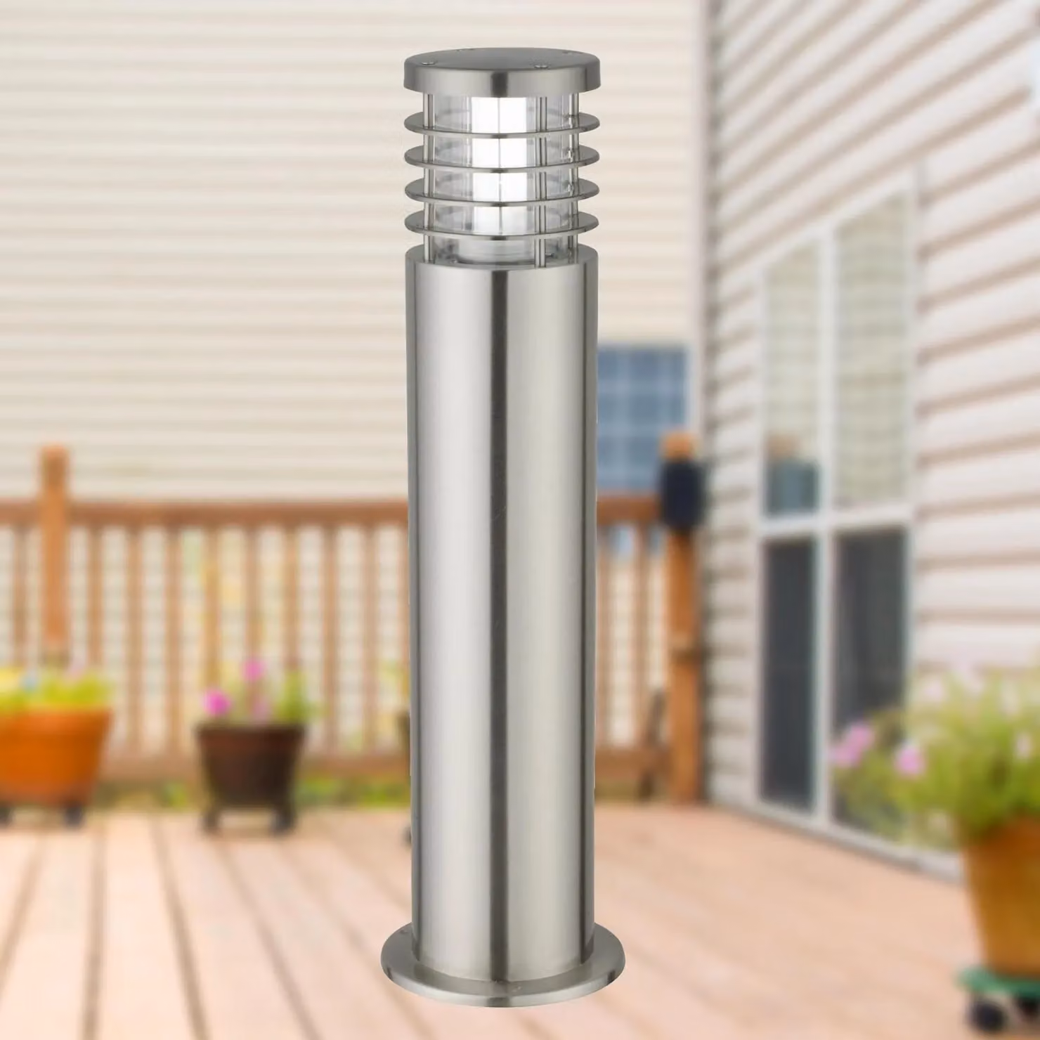 First Choice Lighting Bloom Set of 2 Silver Brushed Stainless Steel Outdoor Post Lights – 3