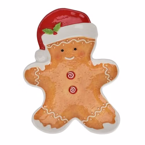 Widdop Ceramic Gingerbread Christmas Serving Platter, Multicolour, Diameter: 26 cm